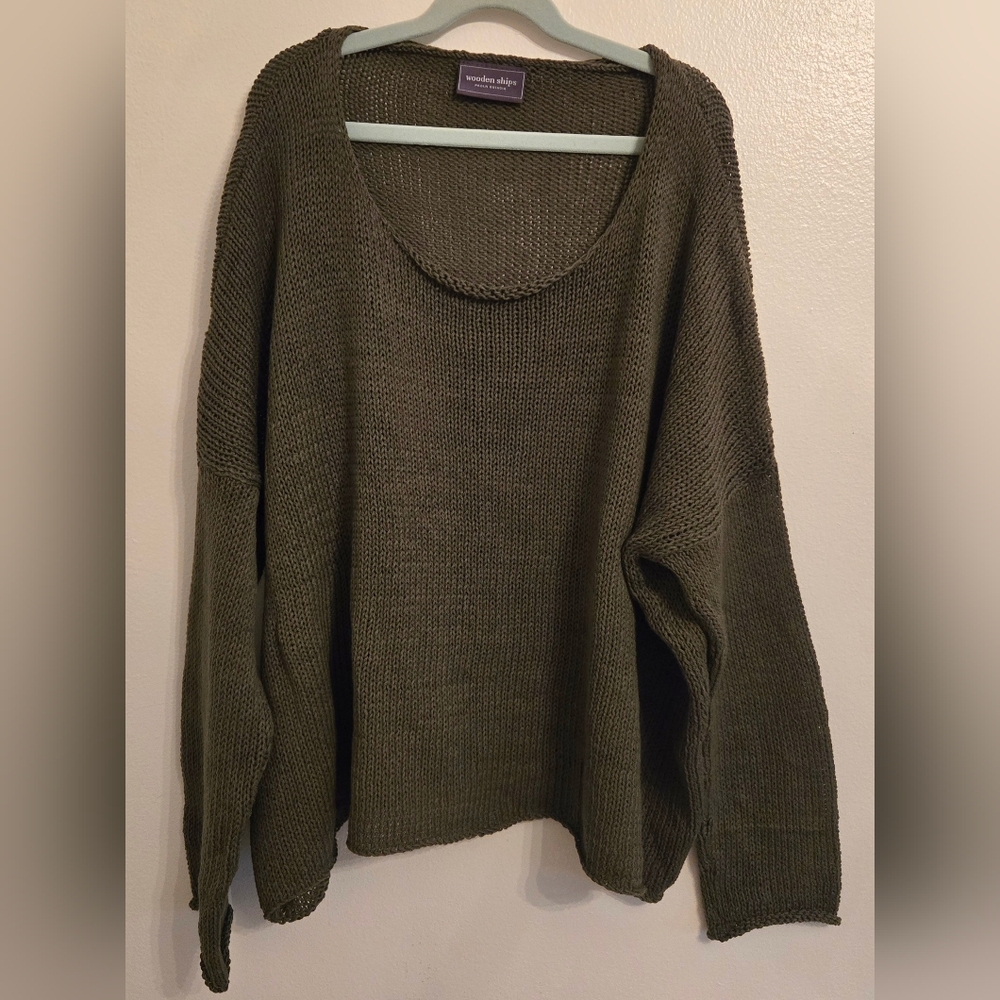 Wooden Ships Womens Olive Green Knit Pull Over Sweater M/L